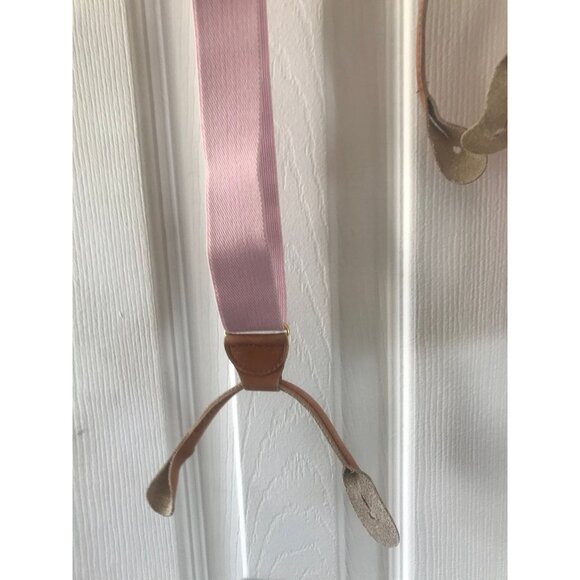 Vintage Pink Suspenders Leather Elastic Braces Gold Tone Hardware - Picture 2 of 9